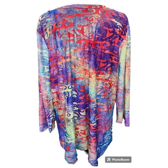 Calessa Colorful Top Size 1X NEW Boho Watercolor Artsy MSRP $59 Velvet Burnout - Picture 4 of 9